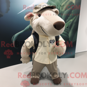 Beige Tapir maskot kostume...