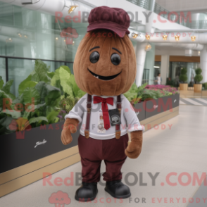 Fantasia de mascote de beterraba marrom com macacão e lenços de bolso - Mascotes de beterraba - REBROKO_301347 - RedBrokoly.com