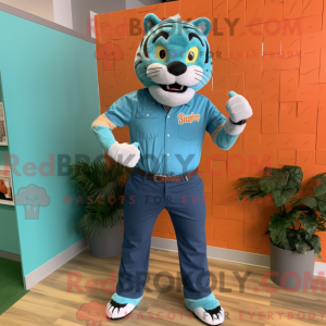 Teal Tiger-mascottekostuum...