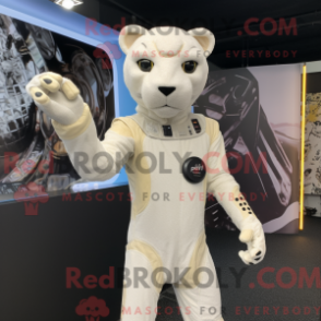 Fantasia de mascote Pantera bege com macacão e faixas - Pantera Mascotes - REBROKO_301844 - RedBrokoly.com