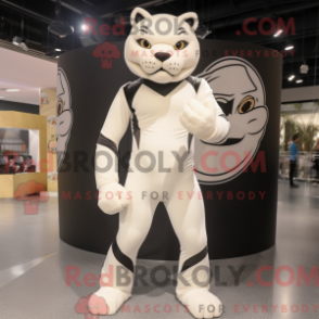 Fantasia de mascote Pantera bege com macacão e faixas - Pantera Mascotes - REBROKO_301846 - RedBrokoly.com