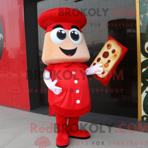 Röd Pizza-maskotdraktfigur...