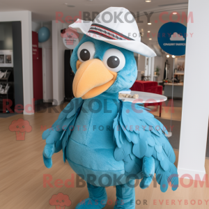Cyan Turkey mascot costume...