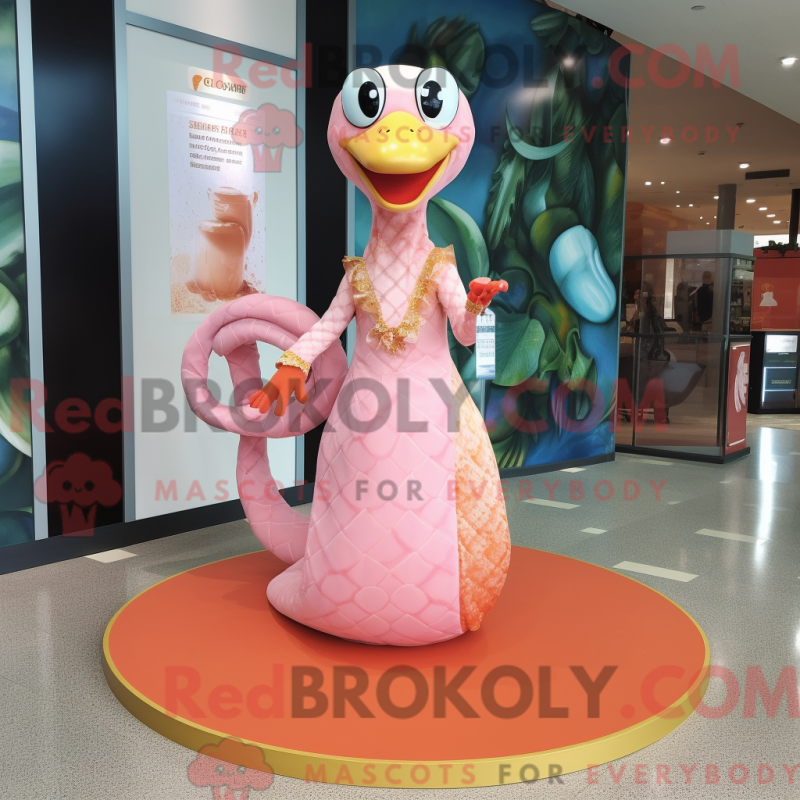 Peach Python maskotdräkt iklädd klänning och skohållare - Python Mascots - REBROKO_302009 - RedBrokoly.com