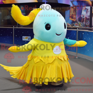 Gul Narhval maskot kostume...
