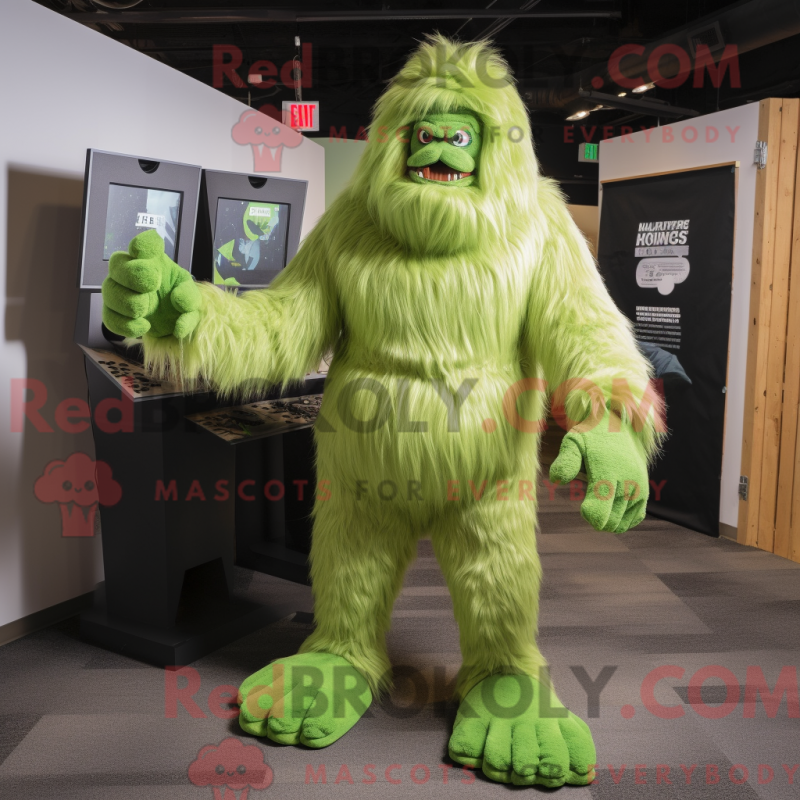 Fantasia de mascote Sasquatch verde-limão com macacão e faixas - Mascotes Sasquatch - REBROKO_302034 - RedBrokoly.com