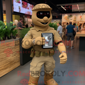 Tan Soldier maskot kostume...