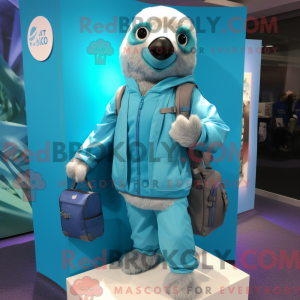 Cyan Sloth mascot costume...