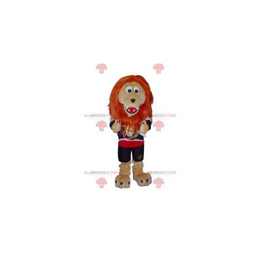 Mascotte de lion beige avec une crinière orange - Redbrokoly.com