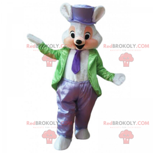 Mascote do rato em roupa de mágico verde e roxo - Redbrokoly.com