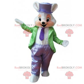 Mouse mascot in green and purple magician outfit -