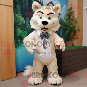 Figura de máscara de lobo creme com capuz e camisa polo e sløyfer - Lobo mascotes - REBROKO_302377 - RedBrokoly.com