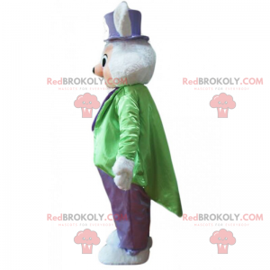 Mascota del ratón en traje de mago verde y morado -