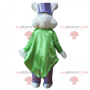 Mascotte souris en tenue de magicien vert et violet -