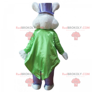 Mouse mascot in green and purple magician outfit -