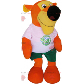 Orange tiger maskot med t-shirt og shorts - Redbrokoly.com
