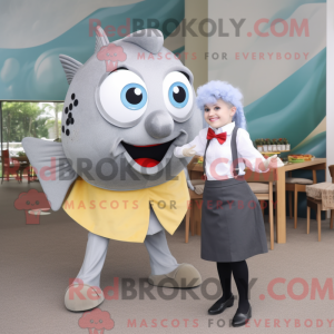 Grå Fish And Chips maskot...