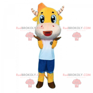Mascota de vaca amarilla y cuernos rayados - Redbrokoly.com