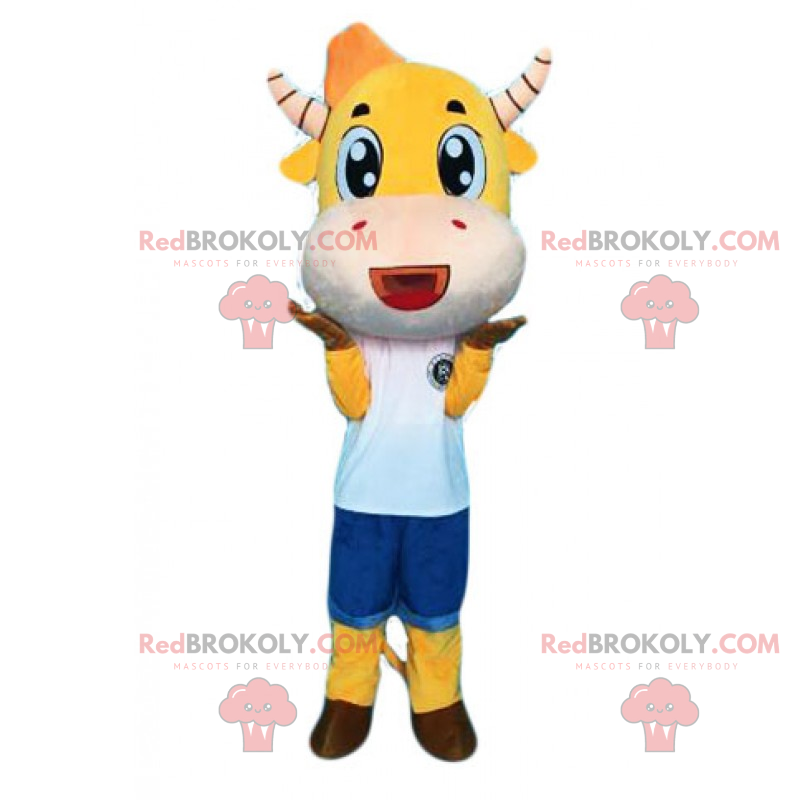 Gul ko maskot och randiga horn - Redbrokoly.com
