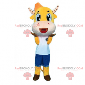 Gelbes Kuhmaskottchen und gestreifte Hörner - Redbrokoly.com