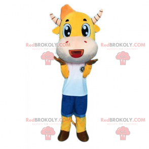 Mascotte gialla della mucca e corna a strisce - Redbrokoly.com