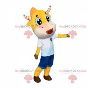 Mascota de vaca amarilla y cuernos rayados - Redbrokoly.com