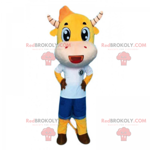 Mascotte gialla della mucca e corna a strisce - Redbrokoly.com