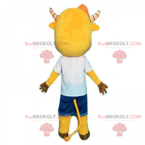 Mascotte gialla della mucca e corna a strisce - Redbrokoly.com