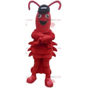 Mascotte de homard avec casquette noire