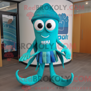 Teal Squid mascottekostuum...