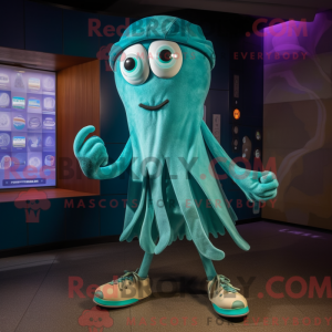 Teal Squid mascottekostuum...