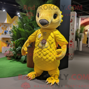 Gul Pangolin maskot kostume...