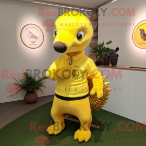 Gul Pangolin maskot kostume...
