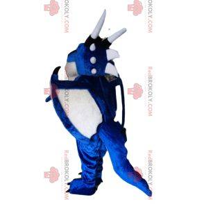 Mascotte de dragon bleu et blanc. Costume de dragon