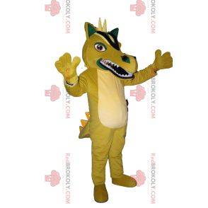 Disgruntled yellow dragon mascot with white horns