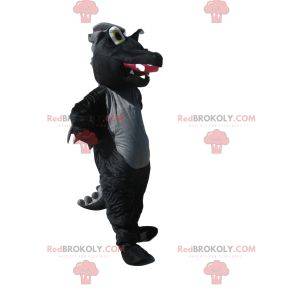 Mascota dragón negro y gris con alas