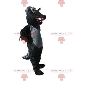 Mascote dragão preto e cinza com asas
