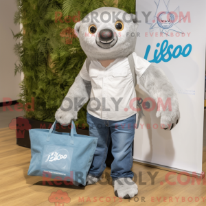 Sølv Sloth maskot drakt...