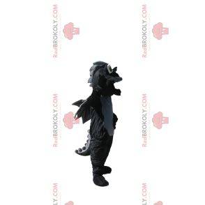 Mascote dragão preto e cinza com asas