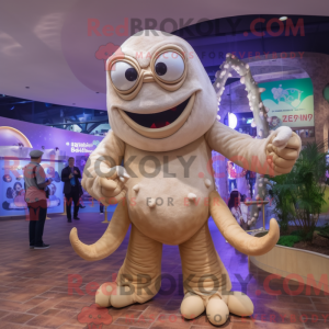 Beige Kraken maskot kostume...