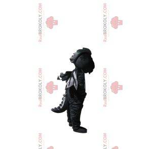 Mascote dragão preto e cinza com asas