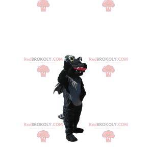 Mascote dragão preto e cinza com asas