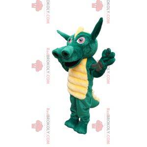 Mascotte de dragon vert avec une crête jaune magnifique