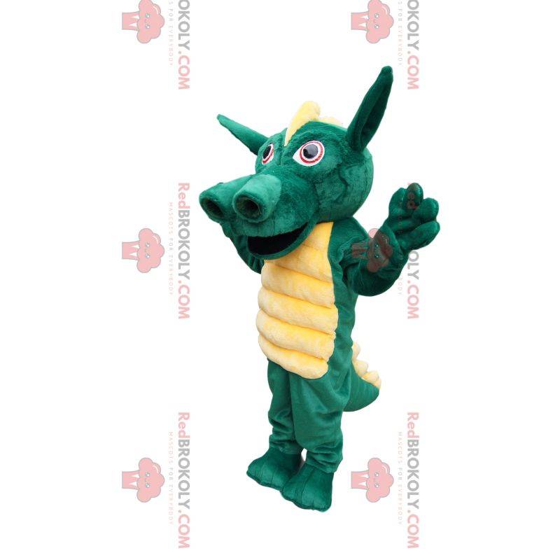 Green dragon mascot with a beautiful yellow crest