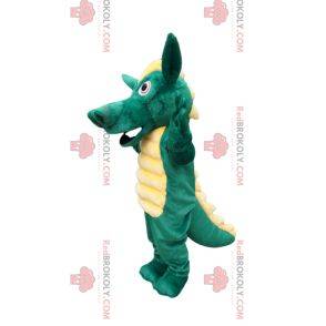 Mascote do dragão verde com uma bela crista amarela