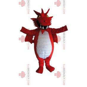 Red and white dragon mascot with bewitching yellow eyes