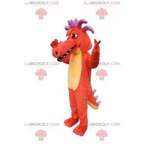 Mascotte de dragon orange, avec des cornes violettes!