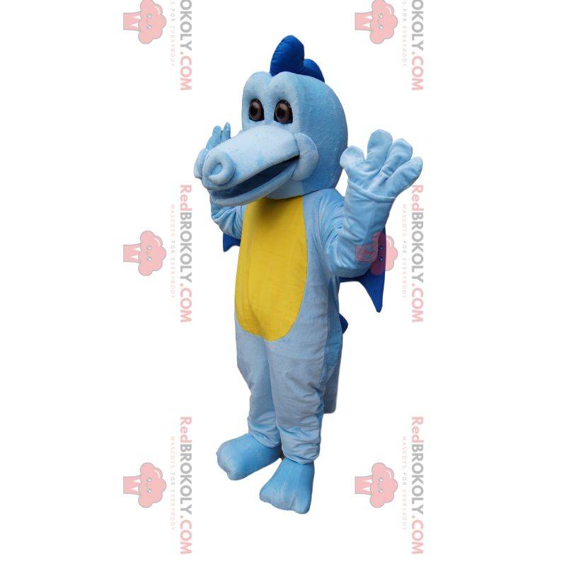 Mascote dragão azul e amarelo com asas pequenas Mascote dragão azul e amarelo com asas pequenas