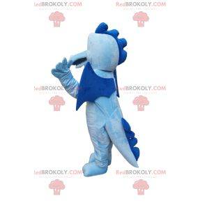 Blue and yellow dragon mascot with small wings