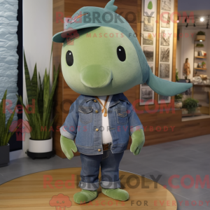 Olive Narwhal maskot kostym...